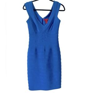 Royal Blue V-Neck Body Con Dress